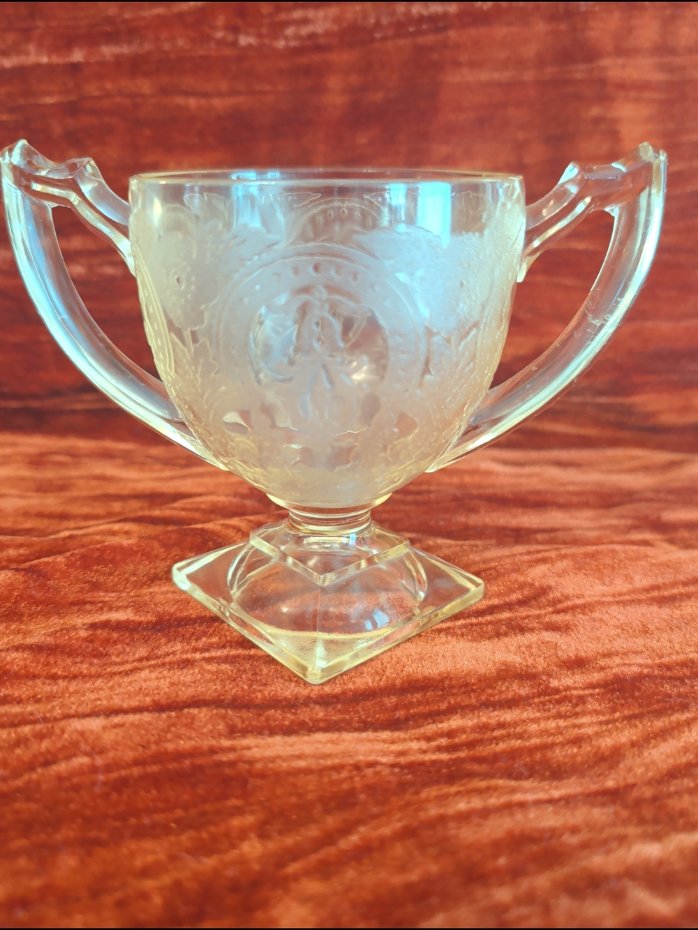 Indiana Glass Etched Double-Handled Clear Compote